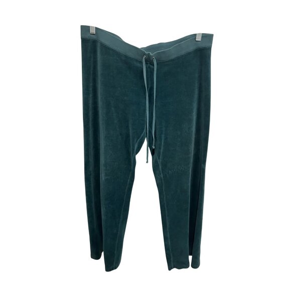 Juicy Couture Velour Straight Leg Lounge Pants Teal Sz XL Drawstring Relaxed - Picture 1 of 9